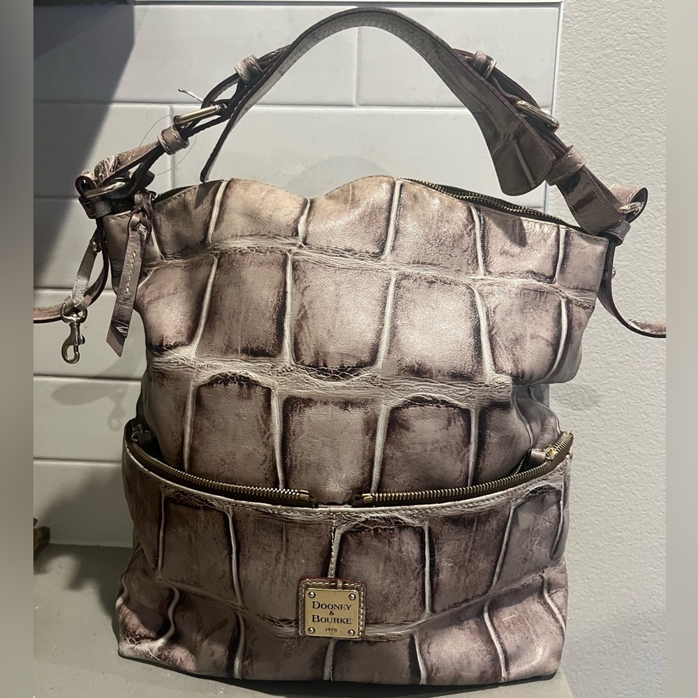 Dooney and Bourke crocodile leather gray brown w/ brass hardware